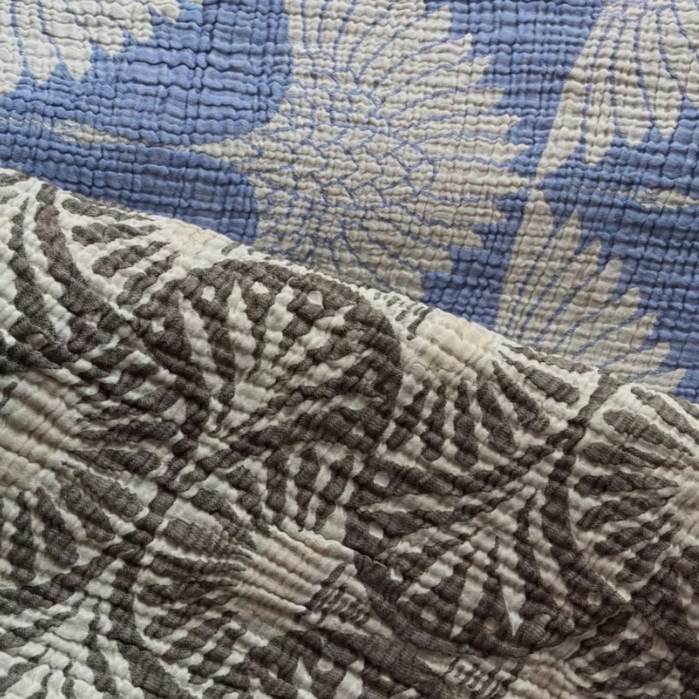 Luxury Bedspread King Organic Muslin Quilted Crinkle 2 Side FLiPSiDE Teal Crane